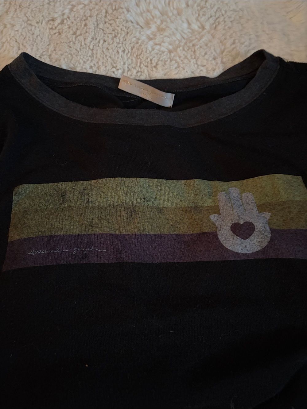 Spiritual Gangster Black Tee with Green and Purple Stripe Graphic